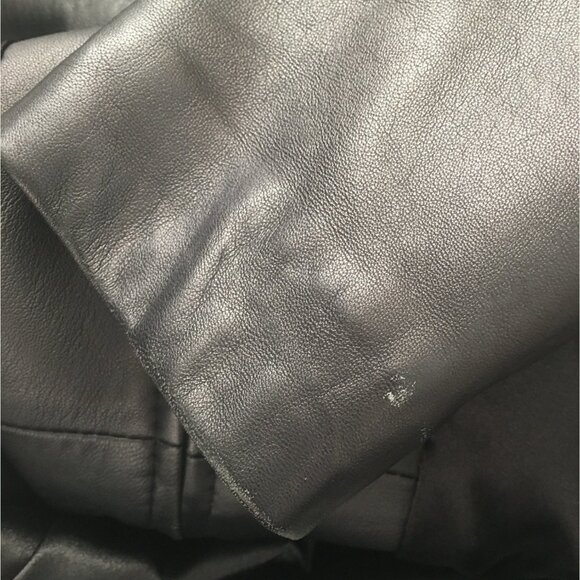 Vintage Black Leather Long Coat With Belt & Zipper Closure - Picture 13 of 13